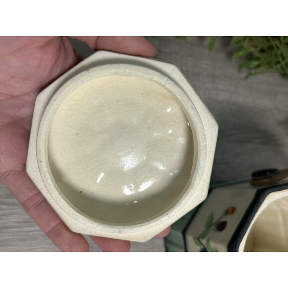 Vintage Porcelain Jar W/ Lid & Wicker Rattan Handle Floral Tea Caddy - Picture 9 of 13